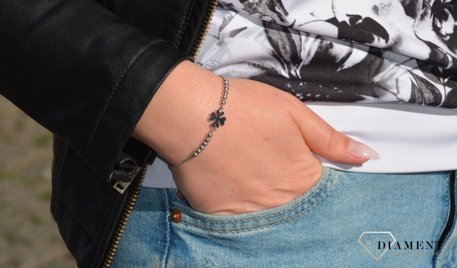 Srebrna bransoletka koniczynka B RM 21419Q.JPG